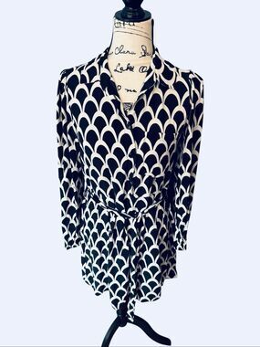 Zara Geometric Print Long Sleeve Shirt Dress Black White Belted Size XS